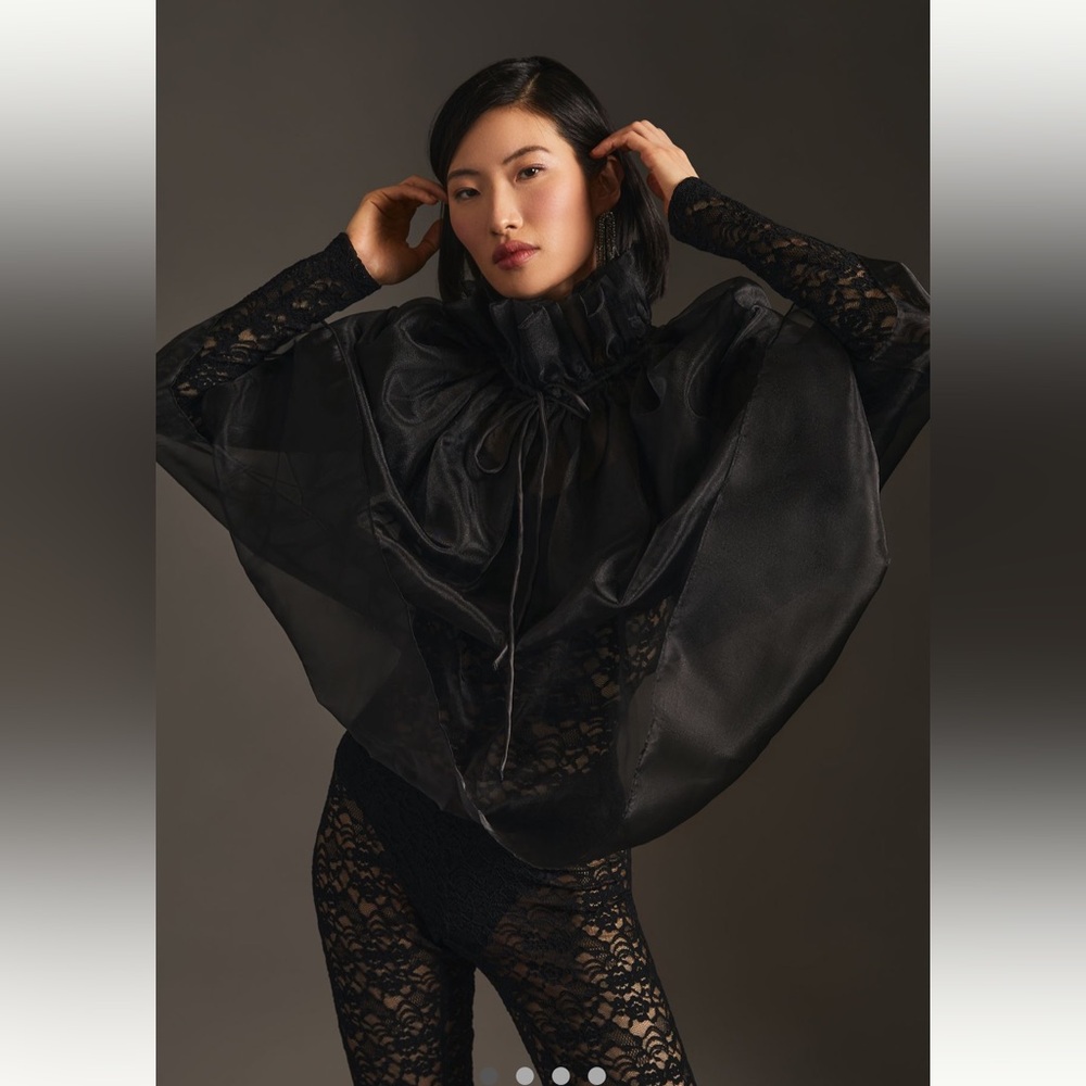 NWT Anthropologie black lace catsuit and black cape. Two separate pieces.